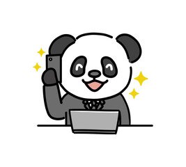 笑顔で電話をしているパンダのビジネスマン
