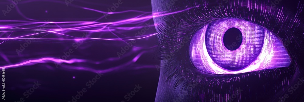 Aufkleber a close-up of a purple eye with abstract light patterns, symbolizing technology and perception.
