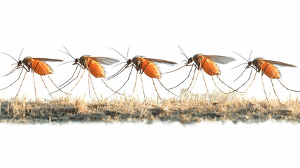 Mosquitoes March Across Grass: Close-Up View of Insects in Nature