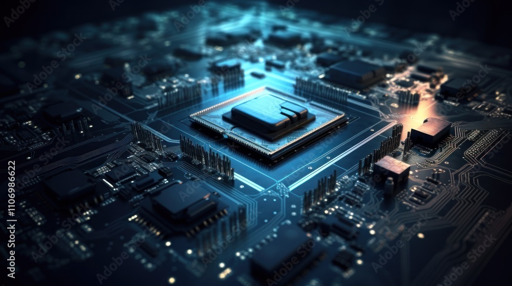 Poster intricate circuitry: a close-up view of a computer motherboard