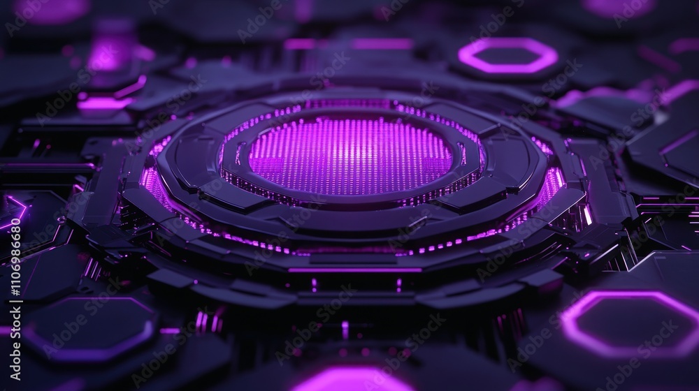 Aufkleber abstract digital design featuring a central circular element with purple lighting.