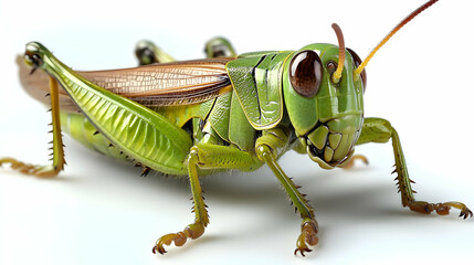 Fototapeta premium Green Grasshopper Close Up: Detailed Insect Anatomy