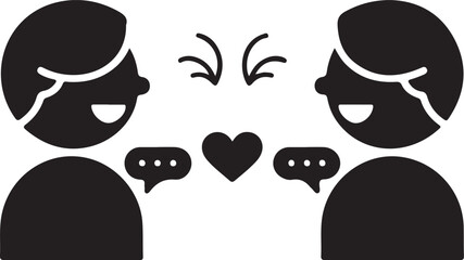 A minimalistic flat icon in black and white silhouette vector of two stylized figures facing each other