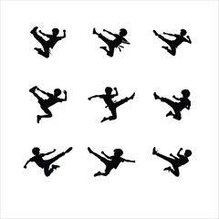 Vector Silhouette Of  Boys Who Are Given Flying Kick in the Air