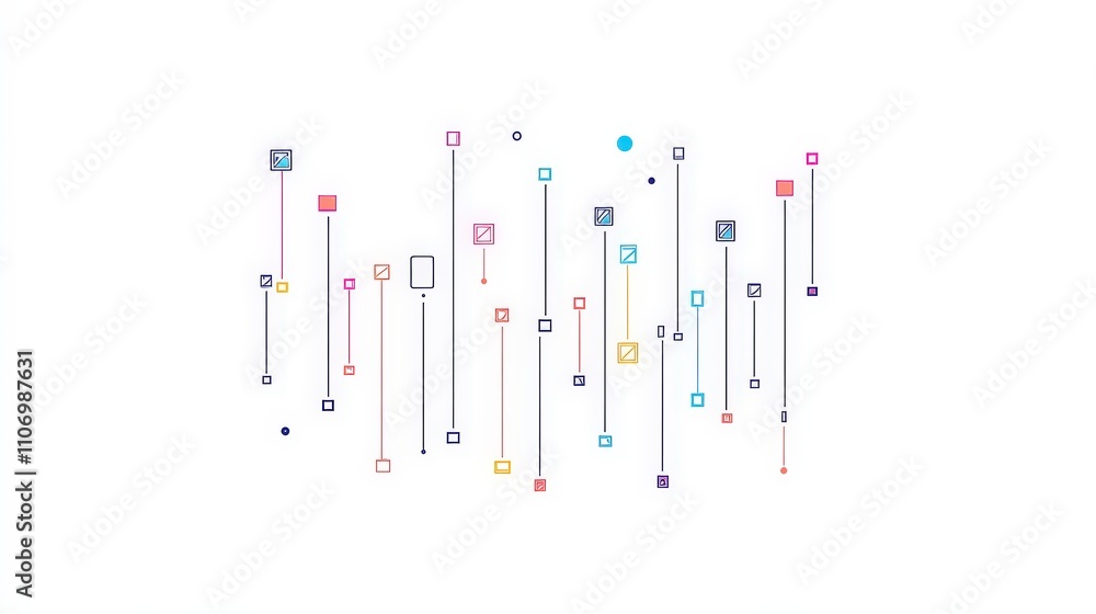 Poster abstract geometric art with colorful lines and shapes on white background