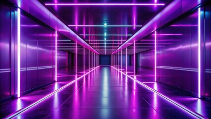 Fototapeta premium Long Exposure of an Empty Corridor Bathed in Purple Neon Lights, Evoking a Mysterious and Futuristic Atmosphere Perfect for Modern Interior Designs and Creative Projects