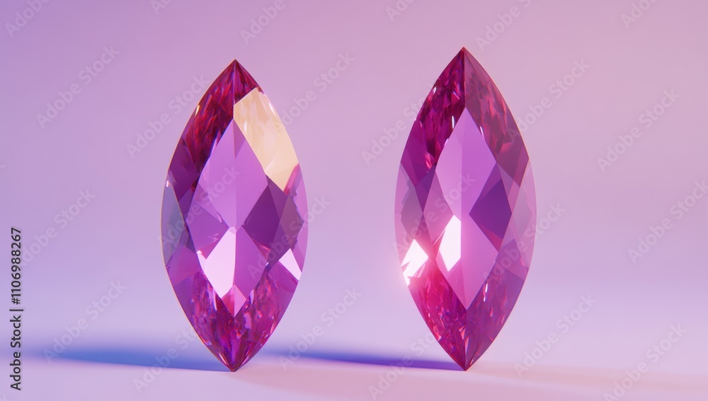 Poster two sparkling purple gemstones with intricate facets reflecting light.