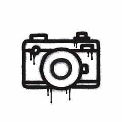 Spray camera icon isolated on white background. camera graffiti icon with overspray in black on white. Vector illustration.