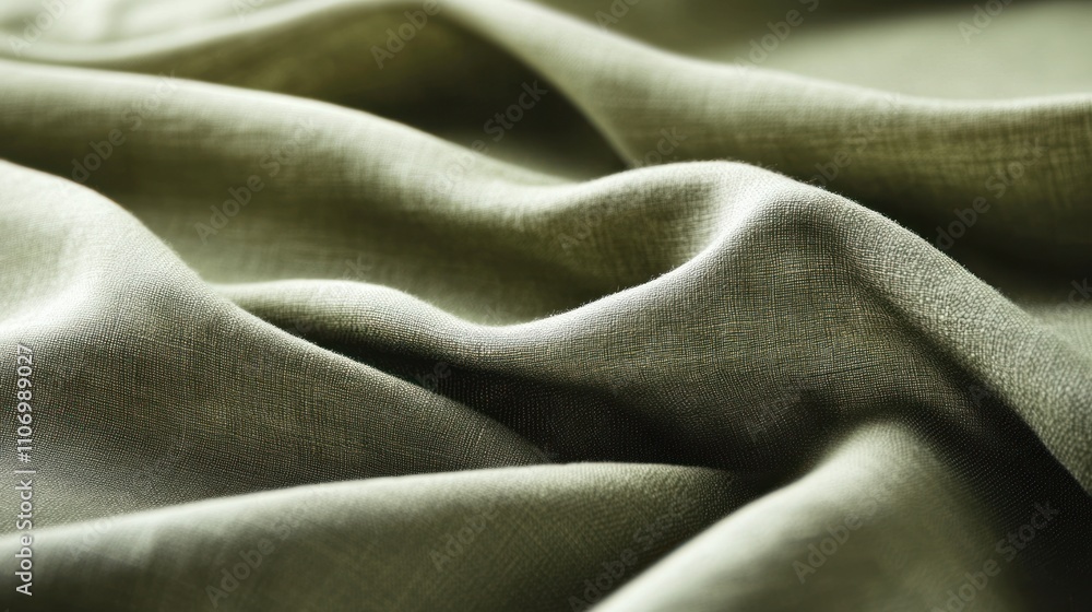 Poster a close-up view of softly draped green fabric showcasing texture and flow.