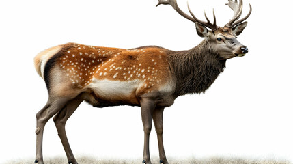 Obraz premium Majestic Deer Stands in Grassland, Antlers Raised High