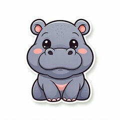 Naklejka premium chibi hippo The hippo has an adorable, chubby face with large eyes, outlined like stickers on a pure white background.
