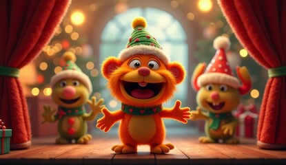 Obraz premium Festive Furry Friends Performing Christmas Show