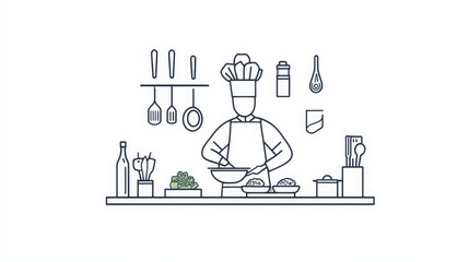 Chef Preparing Delicious Dish in Modern Kitchen Illustration