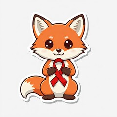 Obraz premium A cute chibi ferret with a red ribbon, symbolizing World AIDS Day, is depicted in sticker style, on a white background.