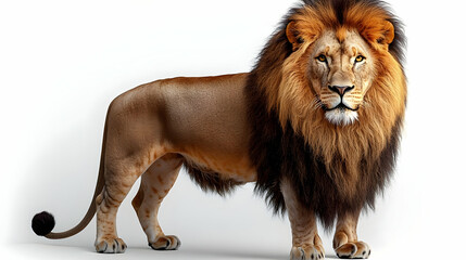 Majestic Lion Stands Proud, Wild Cat's Powerful Presence, King of Jungle's Fierce Gaze