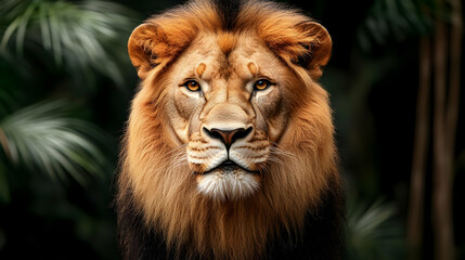 Obraz premium Majestic Lion: Wild Jungle King's Powerful Gaze