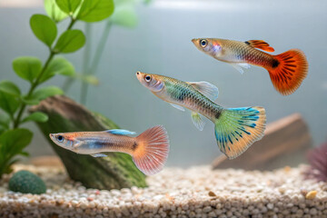 Fototapeta premium Some Guppy fish isolated on aquarium (Poecilia reticulata)