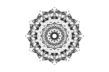 Monochromatic Mandala Art Featuring Radiating Lines and Layered Petals

