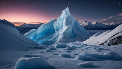 ice snow mountain nebula starry sky in winter
