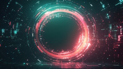 Obraz premium Glowing neon circle digital abstract background.
