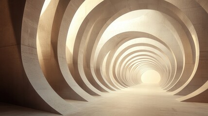 Obraz premium Stereoscopic Depth Illusion Concept. Abstract tunnel with circular layers and soft lighting