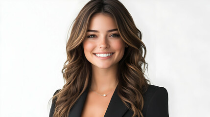 Woman Smiles, Showing Perfect Teeth and Hair,  Radiating Confidence and Joy