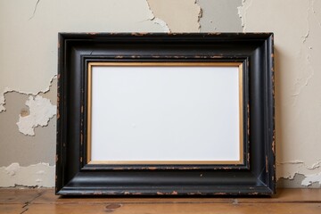 Empty rustic picture frame on weathered wall background: vintage aesthetic home decor inspiration.