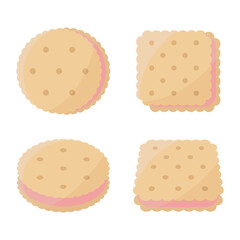 Strawberry biscuits vector illustration on white background. Cookies or crackers dessert collection.