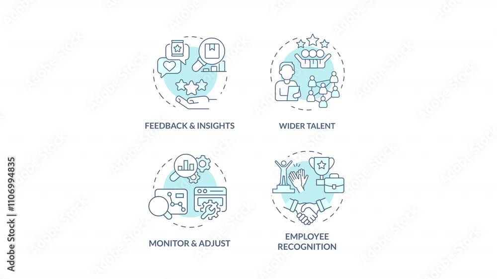 Poster workforce blue concept animations. optimizing workflow. talent acquisition. cyan circular animated a