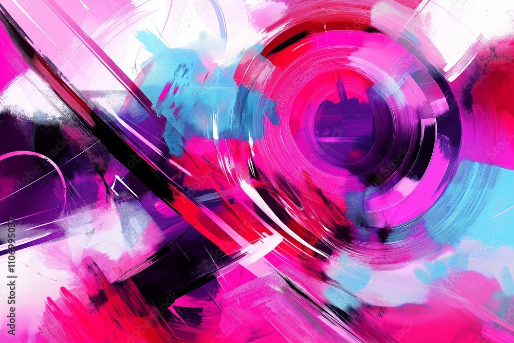 Poster A digital painting of abstract shapes and textures with a neon color scheme
