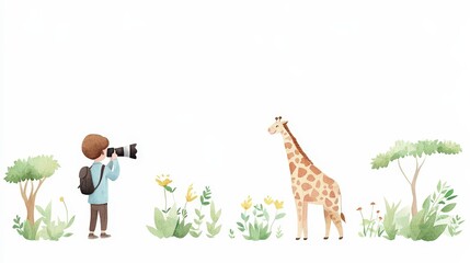 Obraz premium Photographer Capturing a Giraffe in a Colorful Nature Setting