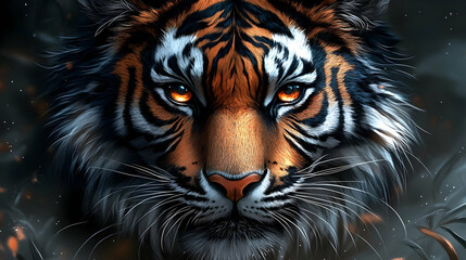 Naklejka premium Majestic Tiger: Fierce Gaze, Orange Stripes, Wildlife Beauty
