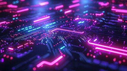 Abstract Circuit Board with Neon Lights