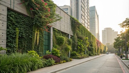 Green walls flourish with various plants transforming concrete facades into living breathing ecosystems.