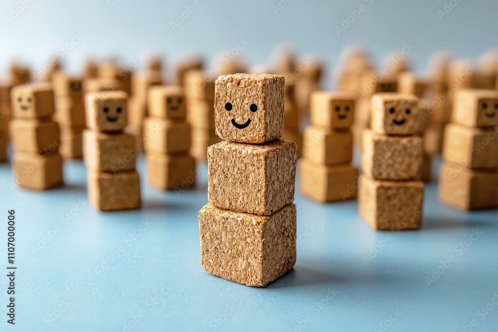 Poster smiling cork blocks stacked for creative play and imaginative learning activities