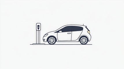 Electric Car Charging Station Illustration Minimalist Vector Design