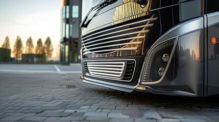 Zoomed in view of a bus front grille with air intake