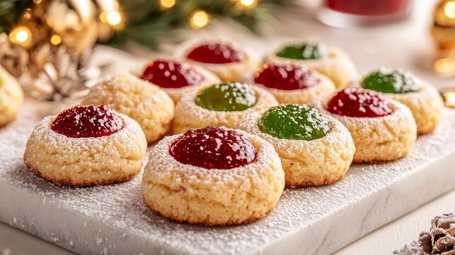 Bake thumbprint cookies filled with red and green jam for a simple yet festive treat