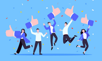 Customer feedback, employee or client satisfaction rating review with good or bad symbols - thumb up and down business concept vector illustration. Positive and negative feedback and evaluation