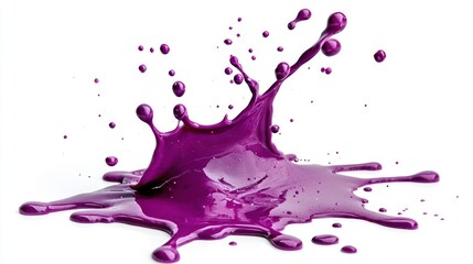 Purple Liquid Splashing and Spreading on White Background