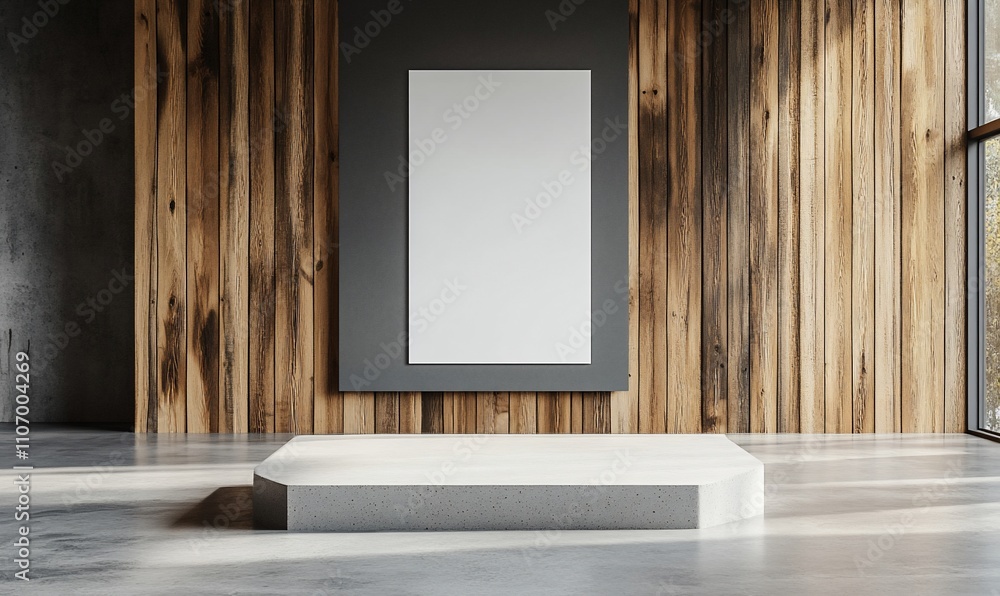 Poster minimalist gallery space with a blank canvas for artwork display.