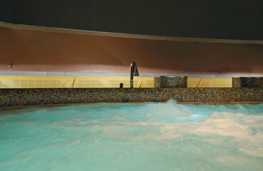 Indoor swimmingpool with hot tub whirlpool inside thermal suite in spa or wellness area onboard...
