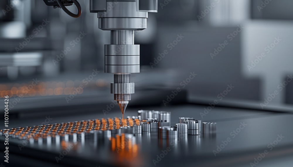 Poster a close-up of a precision tool engaged in manufacturing, showcasing intricate details of a circuit b
