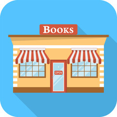 Obraz premium Bookstore, bookstore building isolated on blue background. Vector, cartoon illustration. vector.