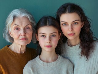 Three women of different ages are posing for a photo. The older woman has a kind and gentle expression, while the two younger women have a more youthful and energetic look