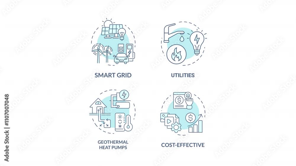 Poster utilities blue concept animations. water and electricity. renewable energy. cyan circular animated a