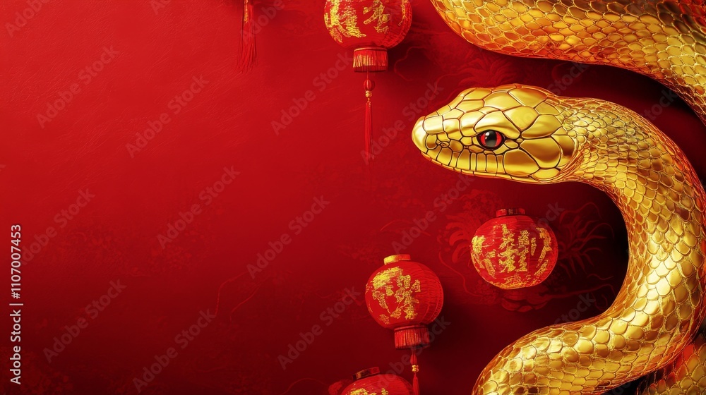 Aufkleber artistic rendering of a golden snake on deep red background