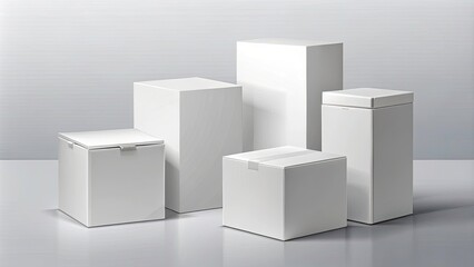 Realistic Box Mockup - Rectangular White Cardboard Packaging, Blank Vertical Pack 3D Vector Template, Closed Square Packing, Paper Containers, Shipping Cases, Clipart Collection