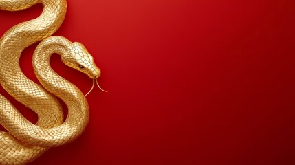 Obraz premium Minimalist Interpretation of a Golden Snake on Red Background