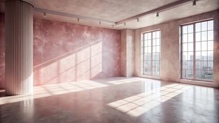 Obraz premium Sunlit Empty Room with Pink Wall and Fluted Column